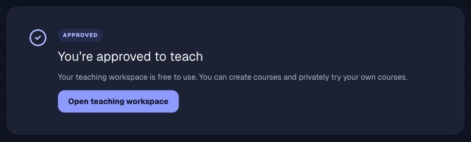 The approved status card shown on the Teach on TeachNow page