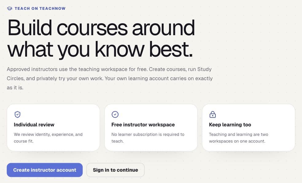 The Teach on TeachNow page as a logged-out visitor sees it, with the sign up and sign in buttons
