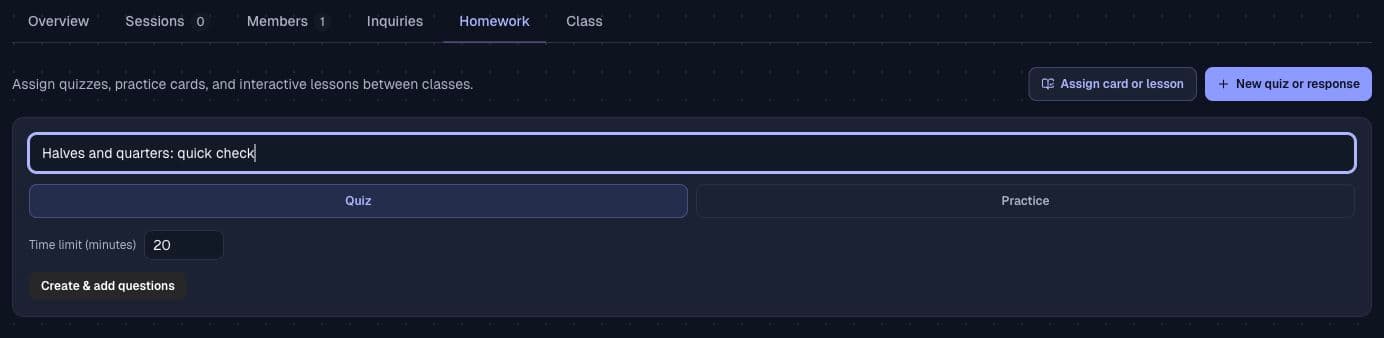 The homework tab with the assignment builder open